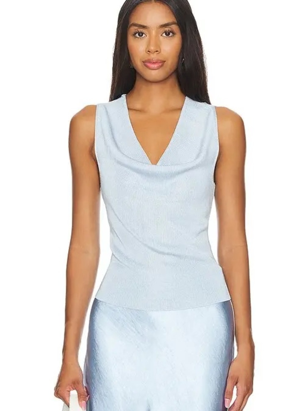 Revolve- MILLY Shiny Cowl Neck Shell Tank in Baby Blue